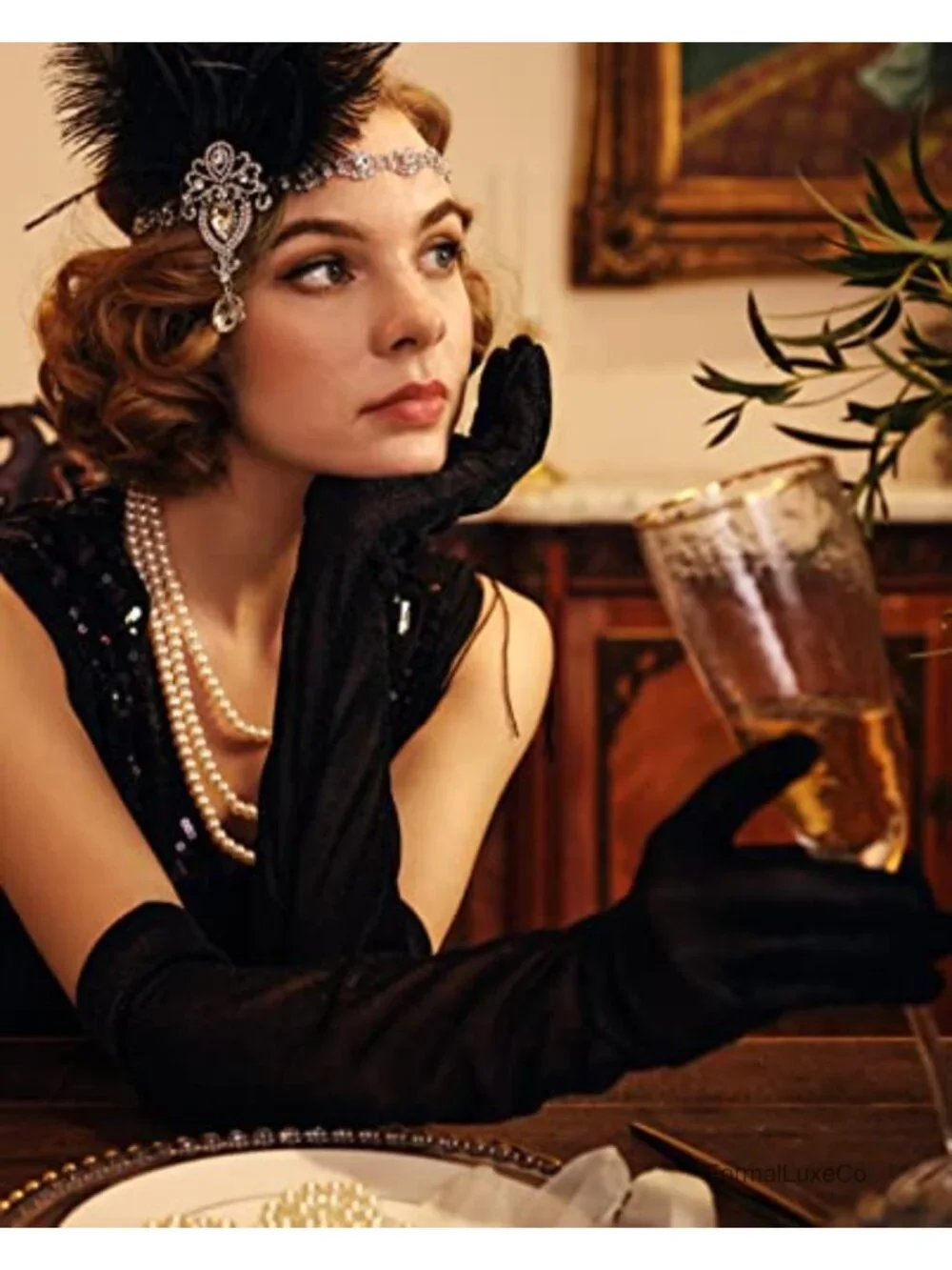 Long Opera Party Glitter Gloves Stretchy Adult Mesh Elbow Length
